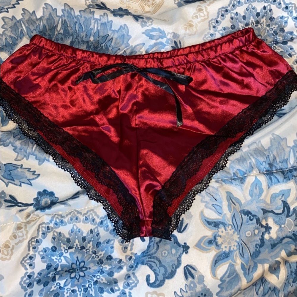 Red and black lace lingerie shorts